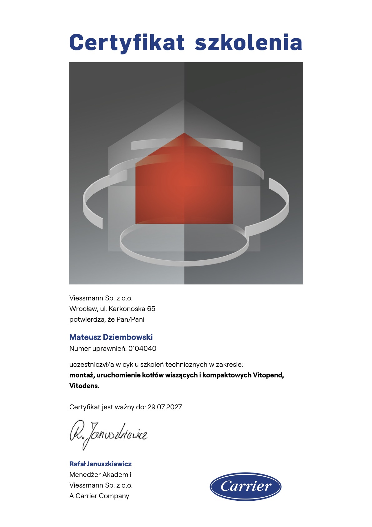 Autoryzowany serwis Viessmann certyfikat